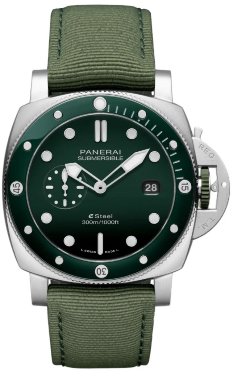 Submersible QuarantaQuattro Mechanical Green Dial Fabric Strap Men's Watch PAM01287