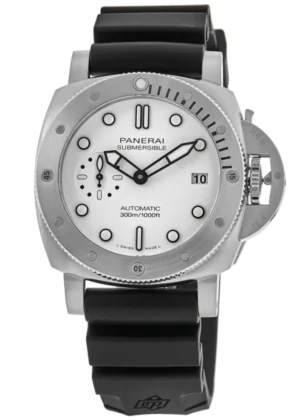 Submersible Bianco White Full Lume Dial Rubber Strap Men's Watch PAM02223