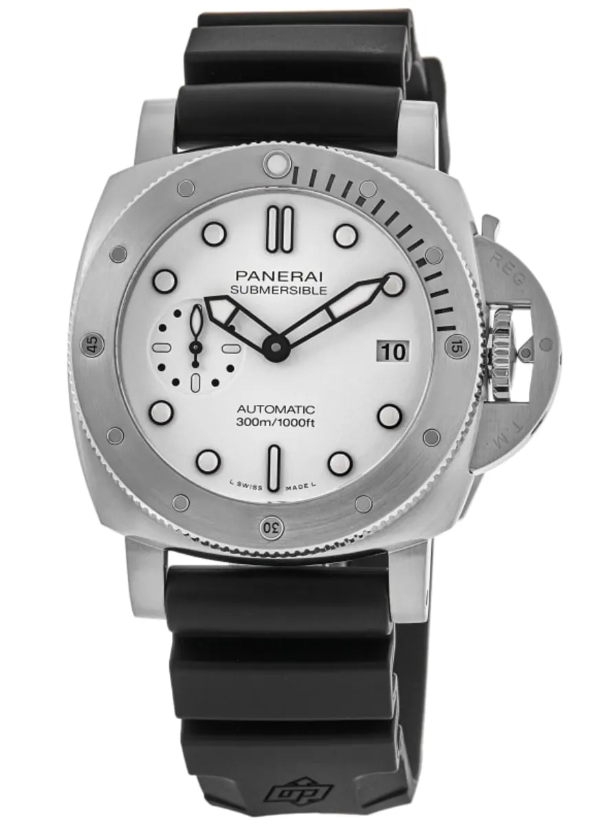 Submersible Bianco White Full Lume Dial Rubber Strap Men's Watch PAM02223