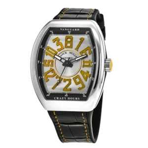 Vanguard Crazy Hours Silver Yellow Dial Leather Strap Men's Watch V 45 CH AC (JA)