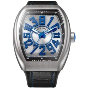Vanguard Crazy Hours Silver Blue Dial Black Leather Strap Men's Watch V 45 CH BR (BL)
