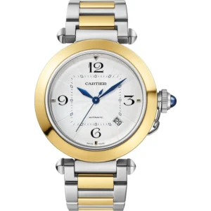 Pasha De Cartier Silver Dial Yellow Gold and Steel Men's Watch W2PA0009