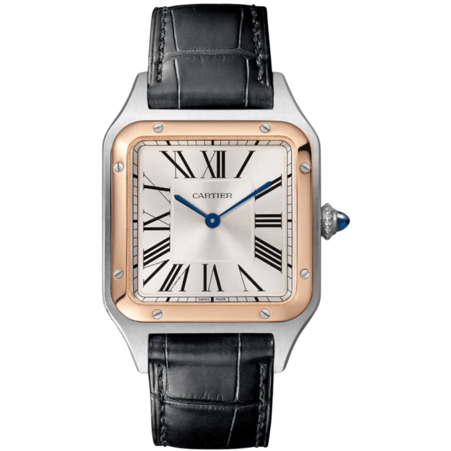 Santos Dumont Silver Dial Leather Strap Men's Watch W2SA0037