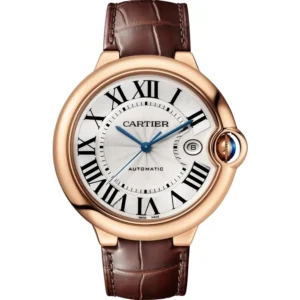 Ballon Bleu de Cartier Silver Dial 18K Rose Gold Leather Strap Men's Watch WGBB0030