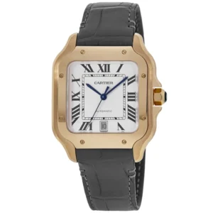 Santos De Cartier Large Automatic Silver Dial Grey Leather Strap Men's Watch WGSA0019