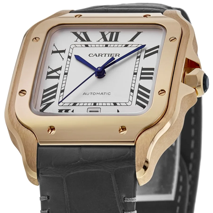 Santos De Cartier Large Automatic Silver Dial Grey Leather Strap Men's Watch WGSA0019 - Image 3