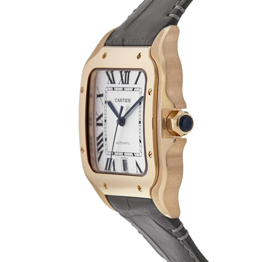 Santos De Cartier Large Automatic Silver Dial Grey Leather Strap Men's Watch WGSA0019 - Image 4