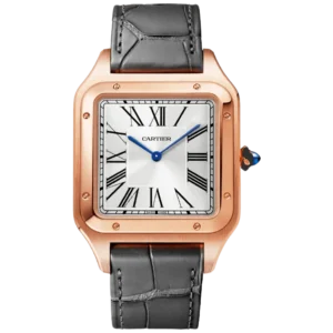 Santos Dumont Silver Dial 18K Rose Gold Leather Strap Men's Watch WGSA0032