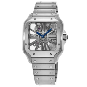 Santos De Cartier Skeleton Dial Stainless Steel Men's Watch WHSA0015