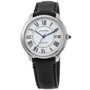 Ronde Must De Cartier Silver Dial Leather Strap Men's Watch WSRN0032