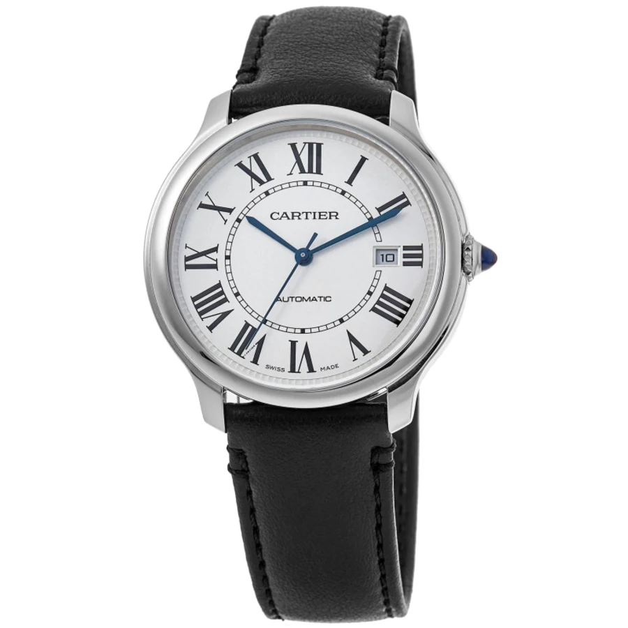 Ronde Must De Cartier Silver Dial Leather Strap Men's Watch WSRN0032