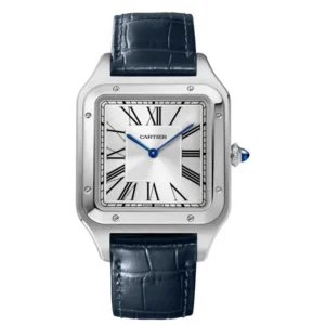 Santos Dumont XL Silver Dial Blue Alligator Leather Men's Watch WSSA0032
