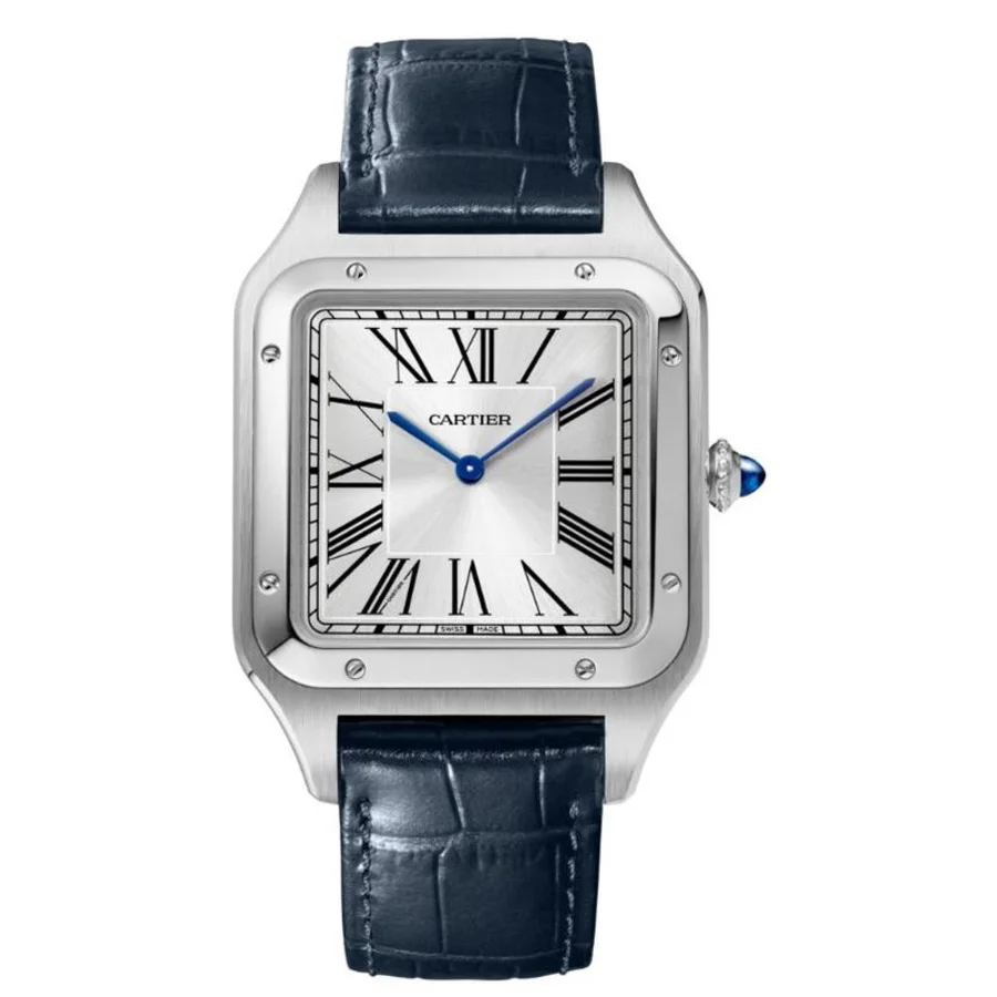 Santos Dumont XL Silver Dial Blue Alligator Leather Men's Watch WSSA0032