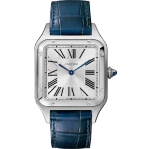 Santos Dumont Silver Dial Leather Strap Men's Watch WSSA0085