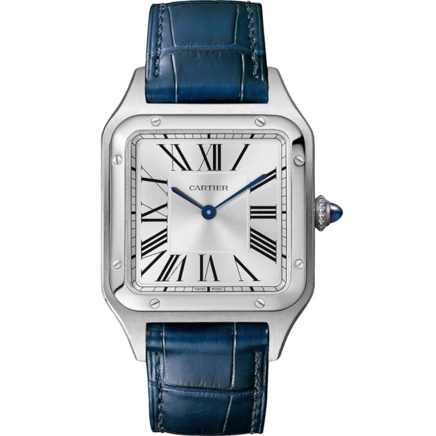 Santos Dumont Silver Dial Leather Strap Men's Watch WSSA0085