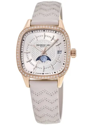Freelancer Automatic Moon Phase Cream Dial Diamond Bezel Leather Strap Women's Watch 2496-C5S-40051