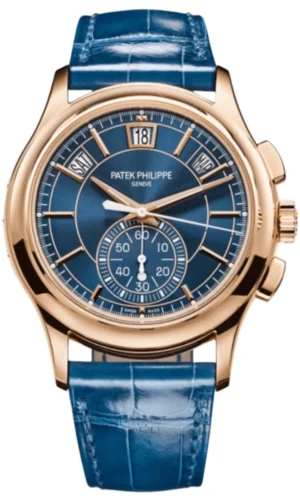 Complications Annual Calendar Automatic Chronograph Blue Dial 18K Rose Gold Leather Strap Men's Watch 5905R-010