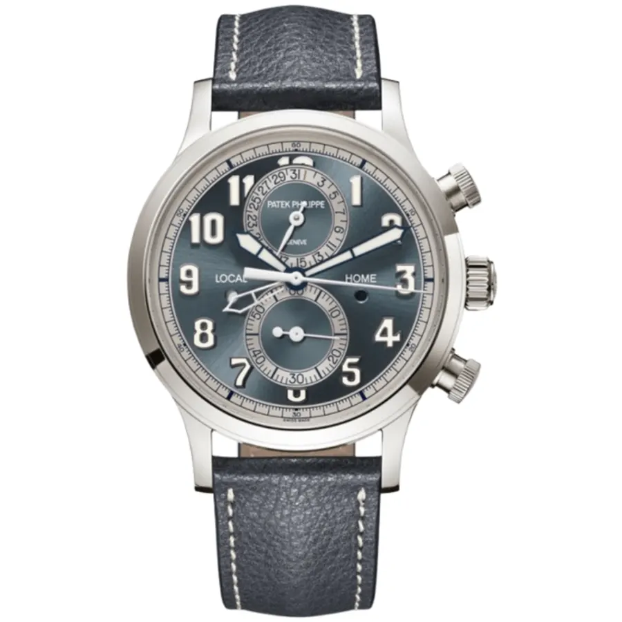 Complications Chronograph GMT Automatic Blue Dial 18K White Gold Leather Strap Men's Watch 5924G-001
