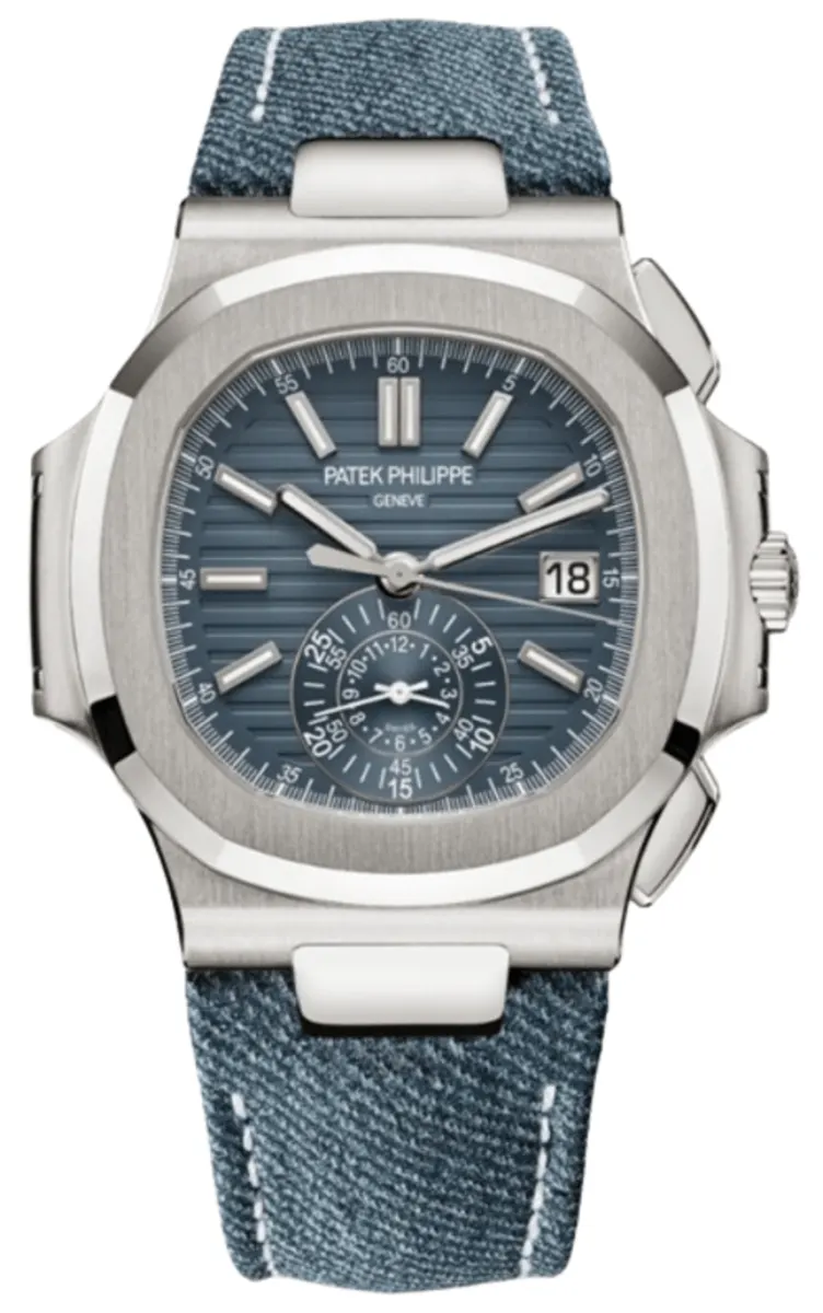 Nautilus Automatic Chronograph 18K White Gold Leather Strap Men's Watch 5980/60G-001