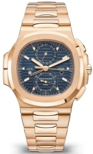 Nautilus Travel Time Chronograph Blue Dial Rose Gold Men's Watch 5990/1R-001