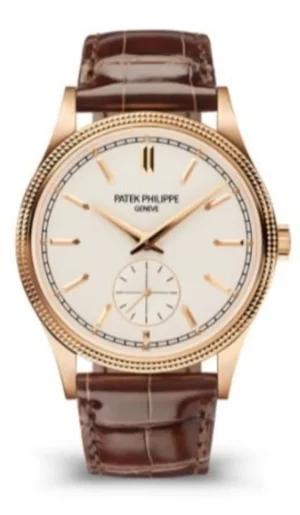 Calatrava Small Seconds Silvery Grained Dial Leather Strap Men's Watch 6119R-001