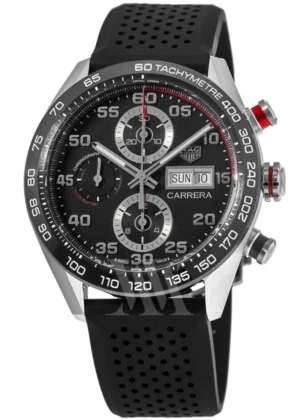 Carrera Chronograph Day-Date Automatic Black Dial Rubber Strap Men's Watch CBN2A1AA.FT6228