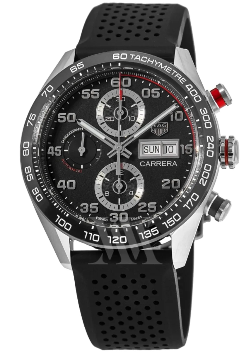 Carrera Chronograph Day-Date Automatic Black Dial Rubber Strap Men's Watch CBN2A1AA.FT6228