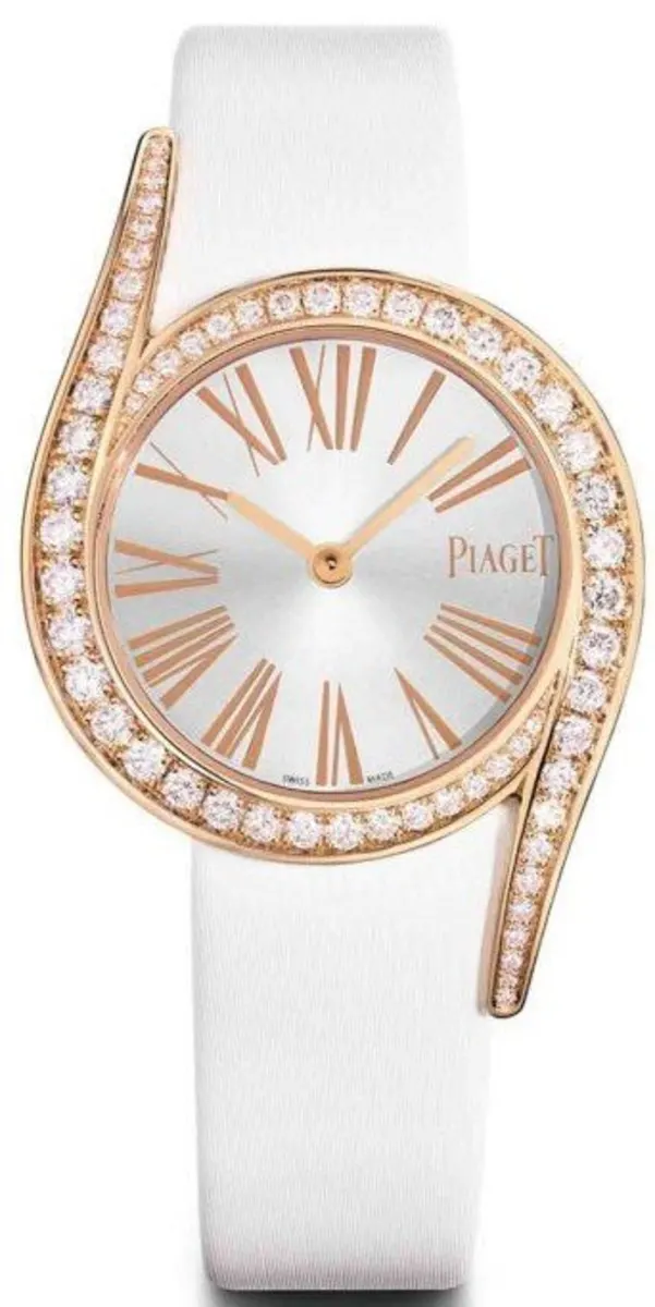Limelight Gala Silver Dial Diamond White Satin Strap Women's Watch G0A42151