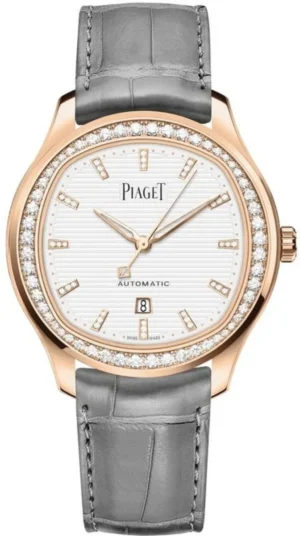 Polo Date Diamond White Dial 18kt Rose Gold Leather Strap Women's Watch G0A46023