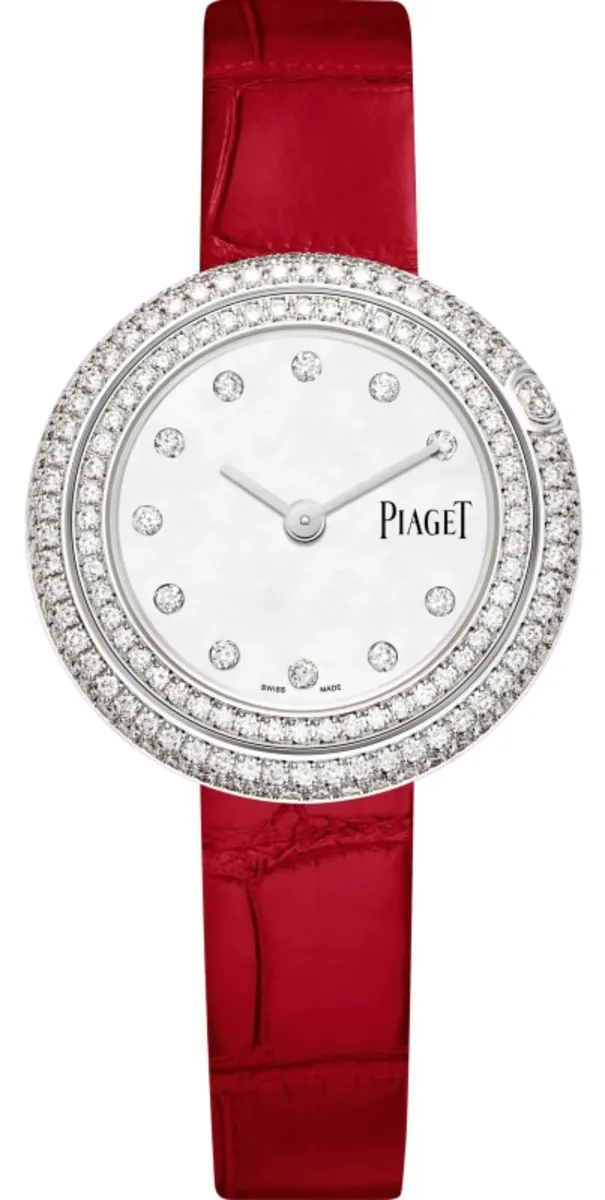 Possession Date Mother of Pearl Dial Diamond White Gold Leather Strap Women's Watch G0A46085