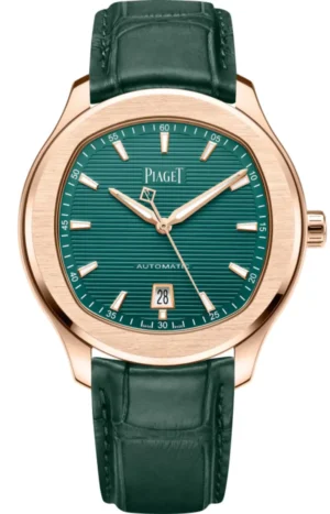 Polo Date Automatic Green Dial 18K Rose Gold Leather Strap Men's Watch G0A47010