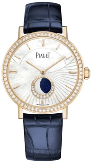 Altiplano Automatic Moonphase Mother of Pearl Dial Diamond Bezel 18K Rose Gold Blue Leather Strap Women's Watch G0A47104