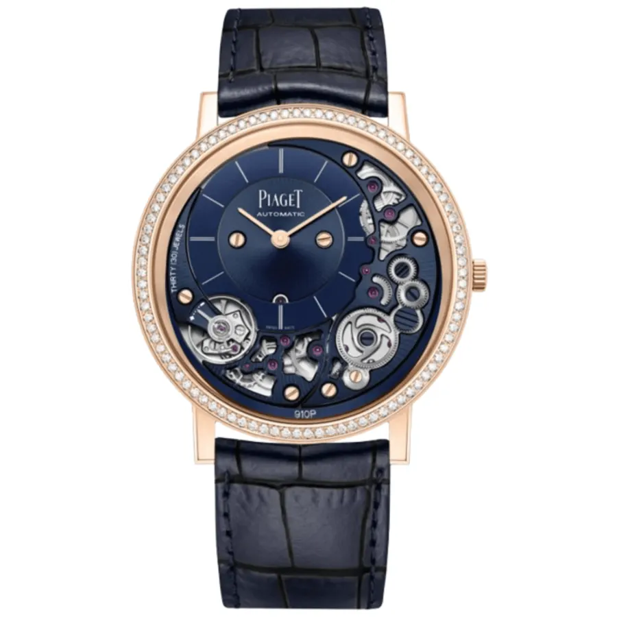 Altiplano Ultimate Automatic Blue Dial 18K Rose Gold Diamond Bezel Leather Strap Men's Watch G0A47124