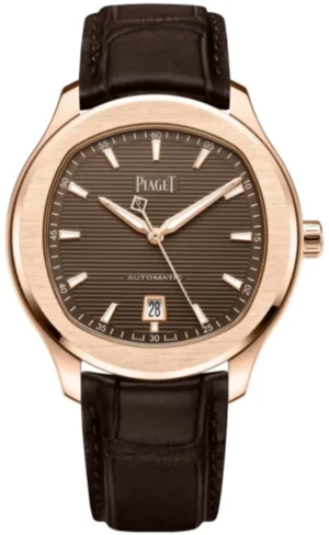 Polo Date Automatic Chocolate Dial 18K Rose Gold Brown Leather Strap Men's Watch G0A48021