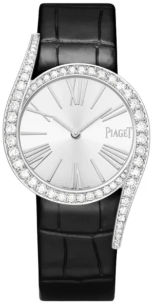 Limelight Gala Automatic White Dial 18K White Gold Diamond Bezel Black Leather Strap Women's Watch G0A48360