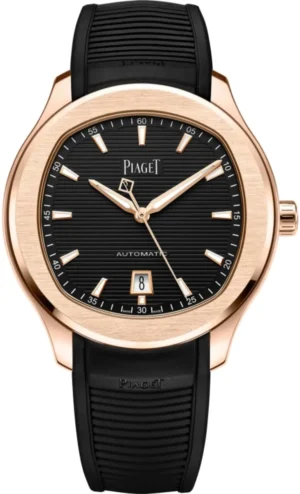 Polo Date Automatic Black Dial 18k Rose Gold Rubber Strap Men's Watch G0A50017