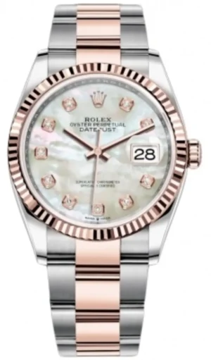 Datejust 36 Steel & Everose Gold Mother of Pearl Diamond Dial Women's Watch M126231-0022
