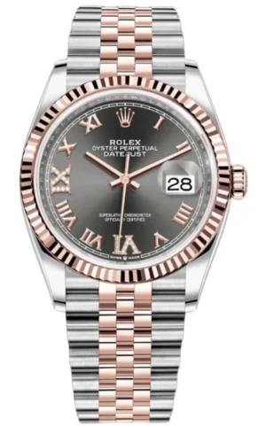 Datejust 36 Steel & Everose Gold Slate Diamond Pave Roman Dial Women's Watch M126231-0023