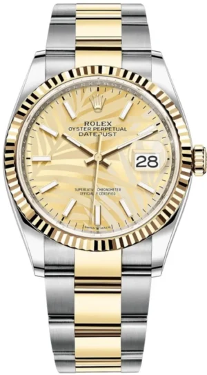Datejust 36 Steel & Yellow Gold Golden Palm-Motif Dial Women's Watch M126233-0038