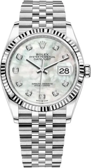 Datejust 36 Steel & White Gold Mother of Pearl Diamond Dial Women's Watch M126234-0019