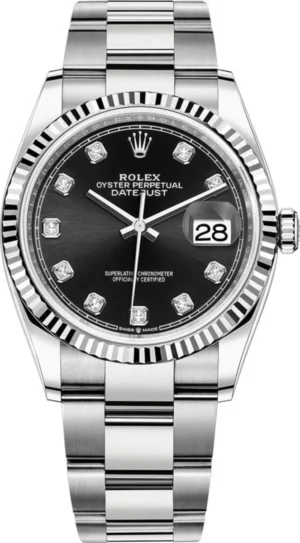 Datejust 36 Steel & White Gold Black Diamond Dial Women's Watch M126234-0028