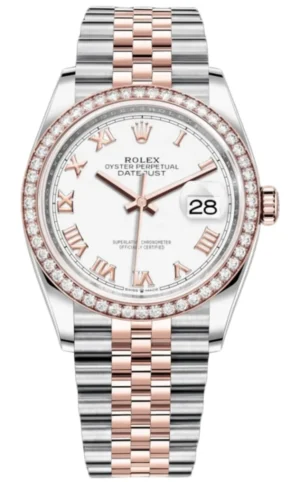 Datejust 36 Steel & Everose Gold White Roman Dial Diamond Bezel Women's Watch M126281RBR-0003