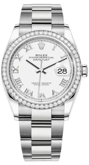 Datejust 36 White Gold & Diamonds White Roman Dial Women's Watch M126284RBR-0018