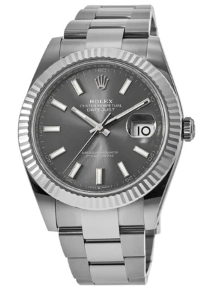Datejust 41 Steel & White Gold Fluted Bezel Slate Dial Oyster Men's Watch M126334-0013