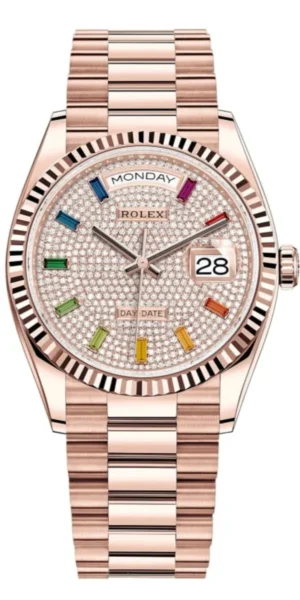 Day-Date Rose Gold Diamond Paved Gemstone Dial Women's Watch M128235-0039