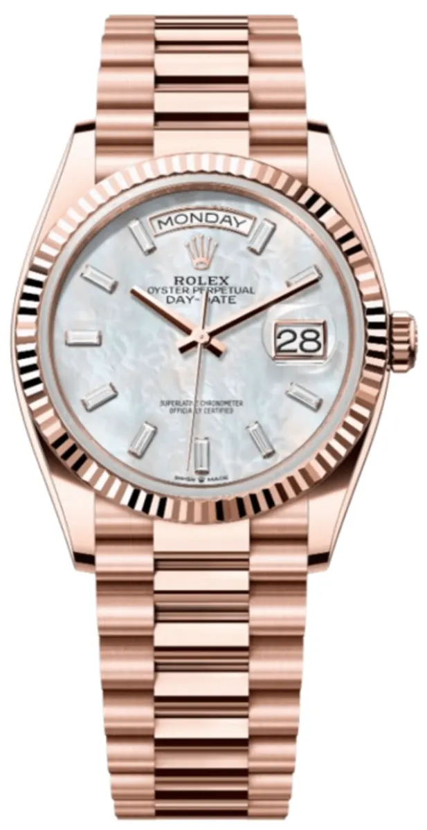 Day-Date Rose Gold 36 Automatic Mother of Pearl Diamond Dial 18K Women's Watch M128235-0078
