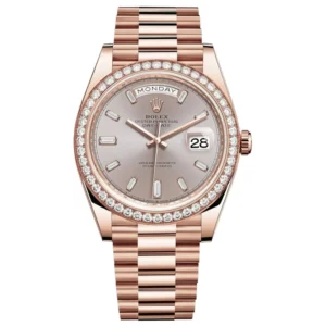 Day-Date 40 18k Everose Gold Sundust Diamond Dial Diamond Bezel Men's Watch M228345RBR-0007