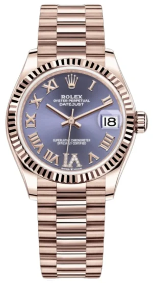 Datejust 31 Everose Gold Aubergine Diamond Pave Roman Dial Women's Watch M278275-0029