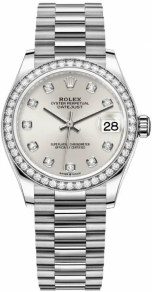 Datejust 31 White Gold Silver Diamond Dial Diamond Bezel Women's Watch M278289RBR-0021