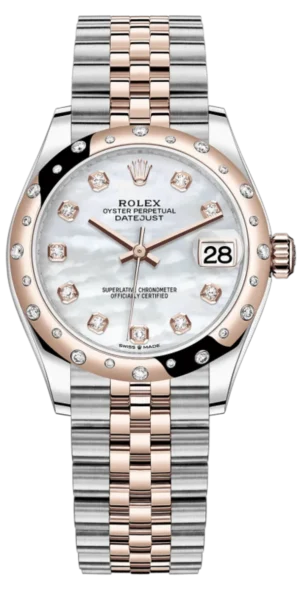 Datejust 31 Stainless Steel and Rose Gold Mother-of-Pearl Diamond Dial Domed Diamond Bezel Women's Watch M278341RBR-0026